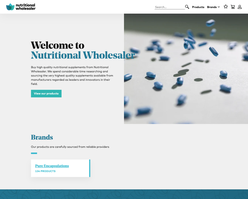 Screenshot of the Nutritional Wholesaler website