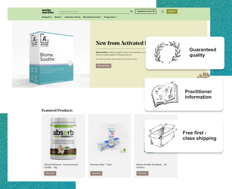 Screenshot of the Amrita Nutrition website